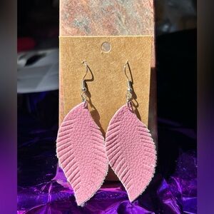 #201 | Pink Fringe Leaf Dangle Earrings